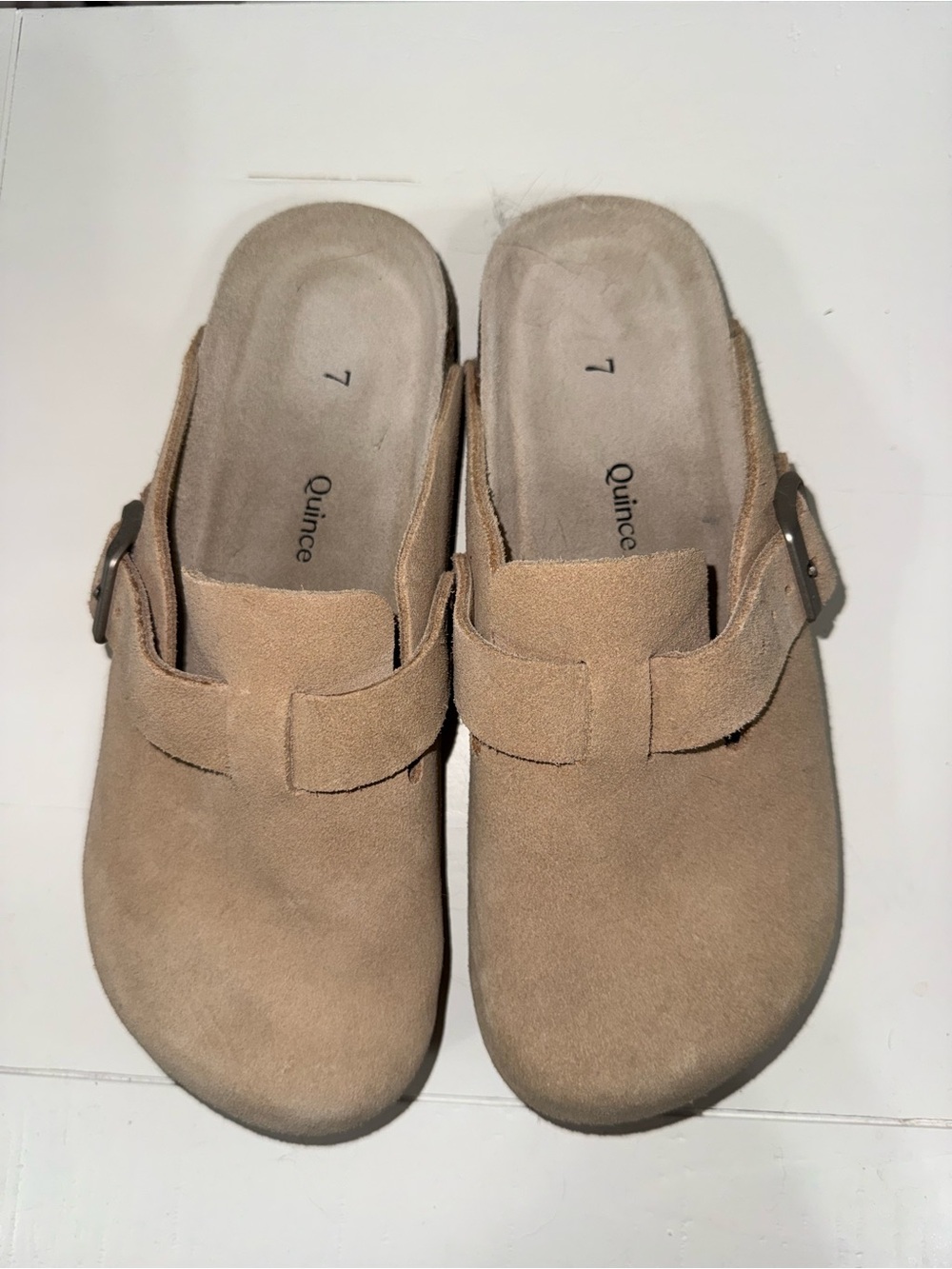Quince Tan Suede Buckle Clogs - Women's Slip-On Mules